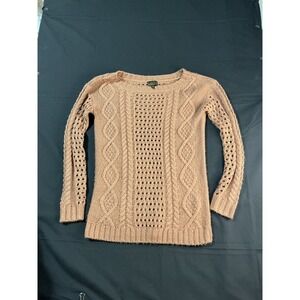 Frenchi Womens Small Tan Open Cable Knit Scoop Neck Long Sleeve Sweater